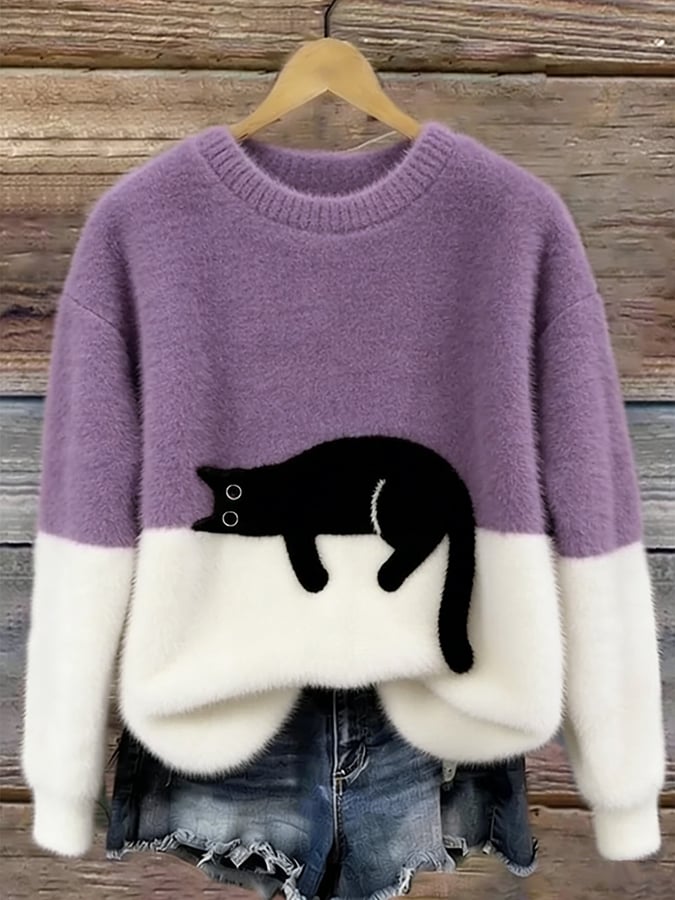 Aileen™ | Jersey oversize à imprimé chat élégant