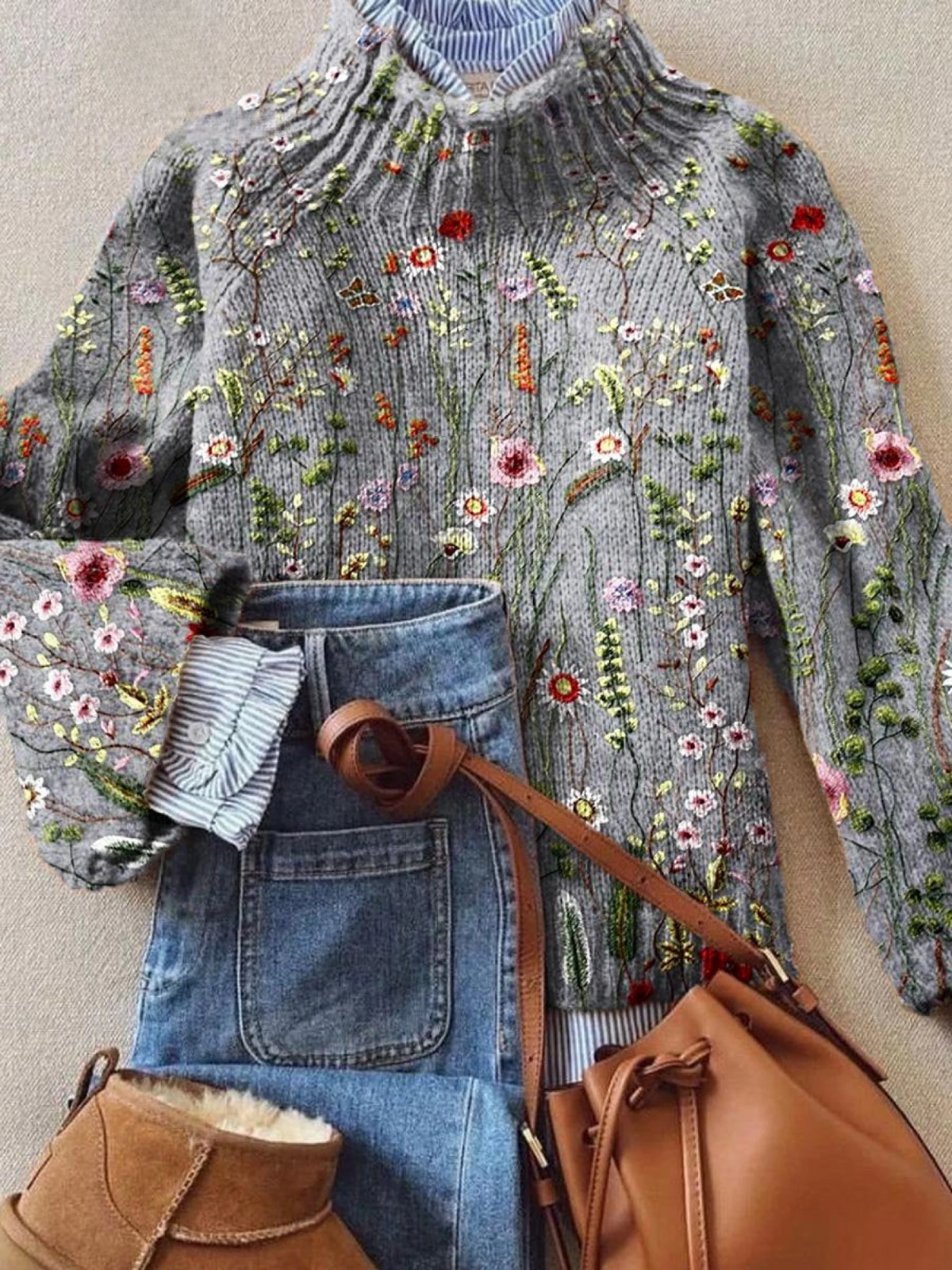 Maurine | Pull en Maille Floral Vintage