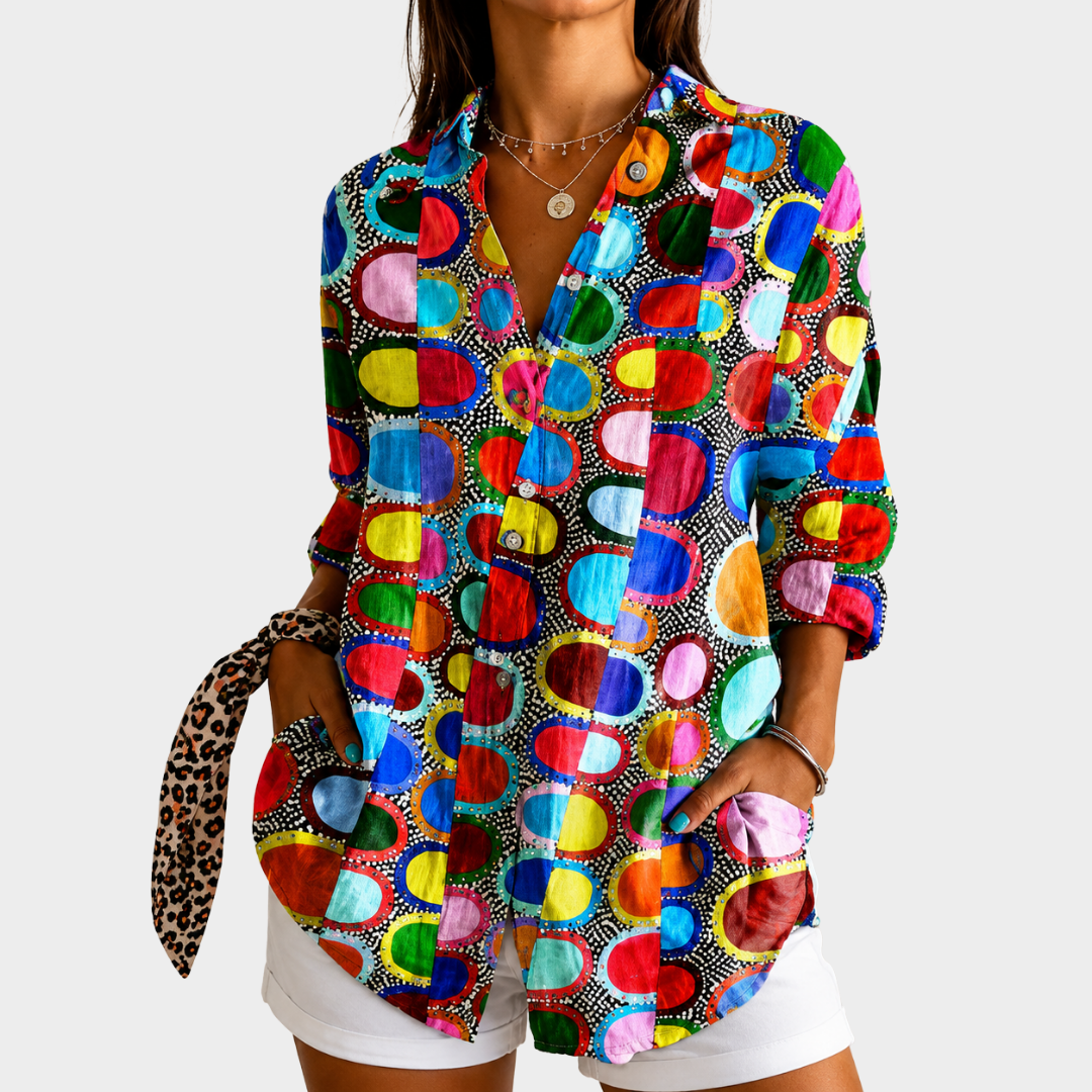 Blusa con diseño de confeti en círculo y alegría