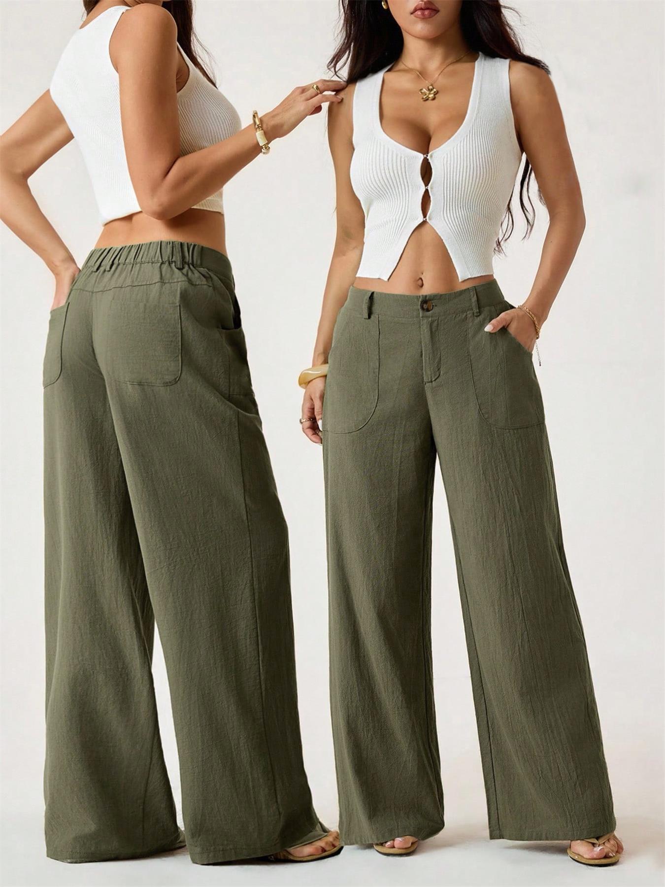 Pantalones en mezcla de algodón y lino: de corte fluido, pierna recta y cintura alta.