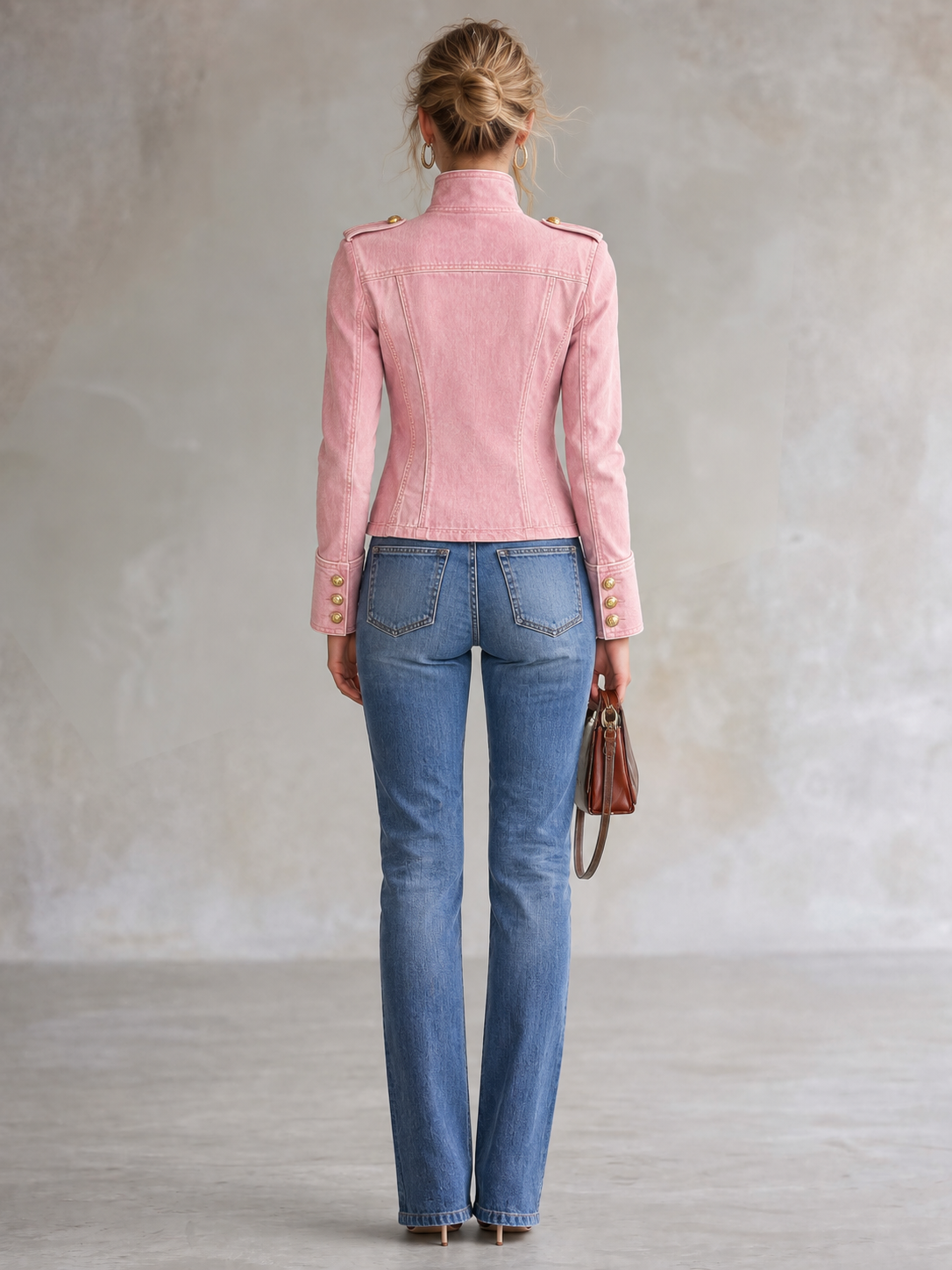 Marion | Veste en Jean Style Militaire à Boutons Dorés