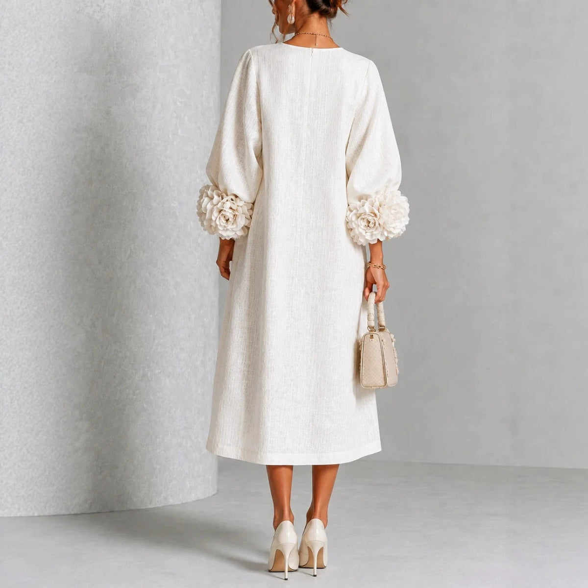 Margaux | Robe midi boutonnée à poignets rosette