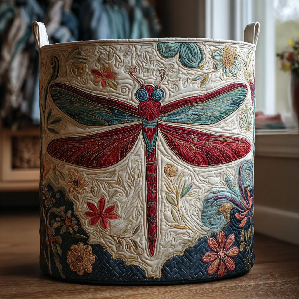Panier matelassé avec des libellules