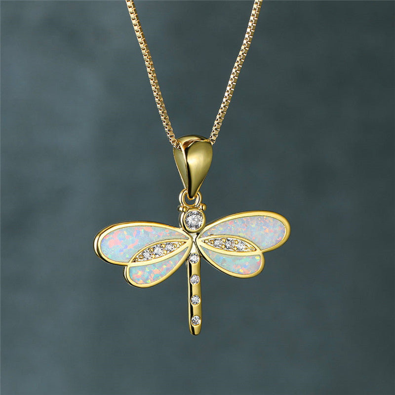 Collar libélula de oro con ópalo