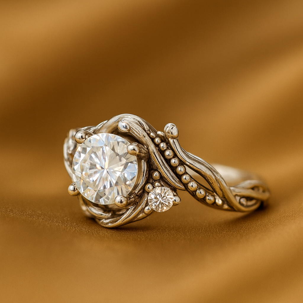 Elegante anillo de zirconia con rama plateada