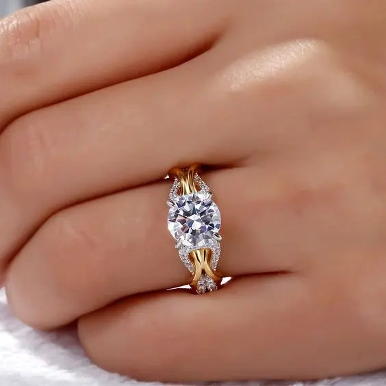 Anillo vintage de oro y plata con cristal