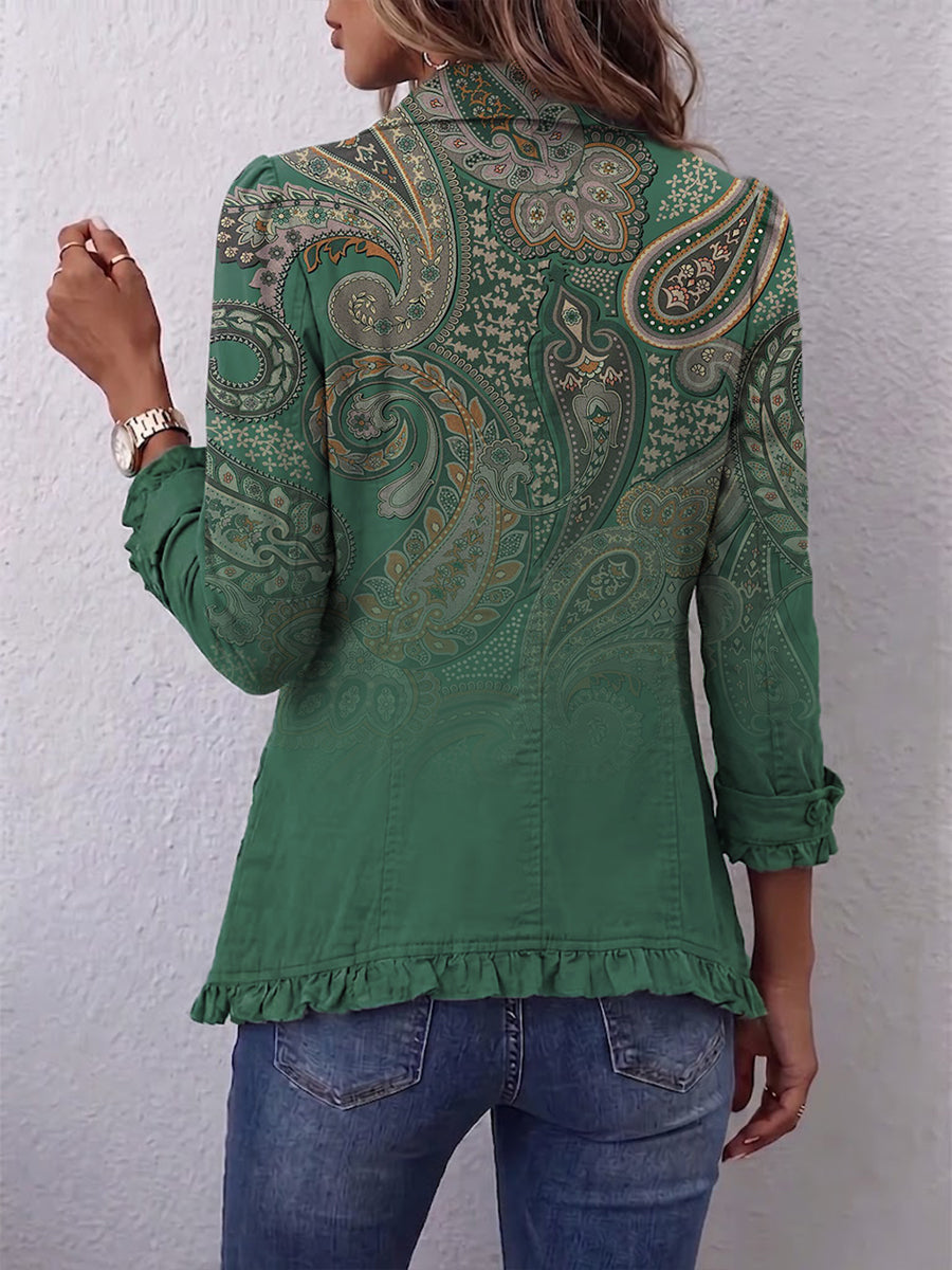 BERNADETTE | Chaqueta de Cachemira Verde con Volante