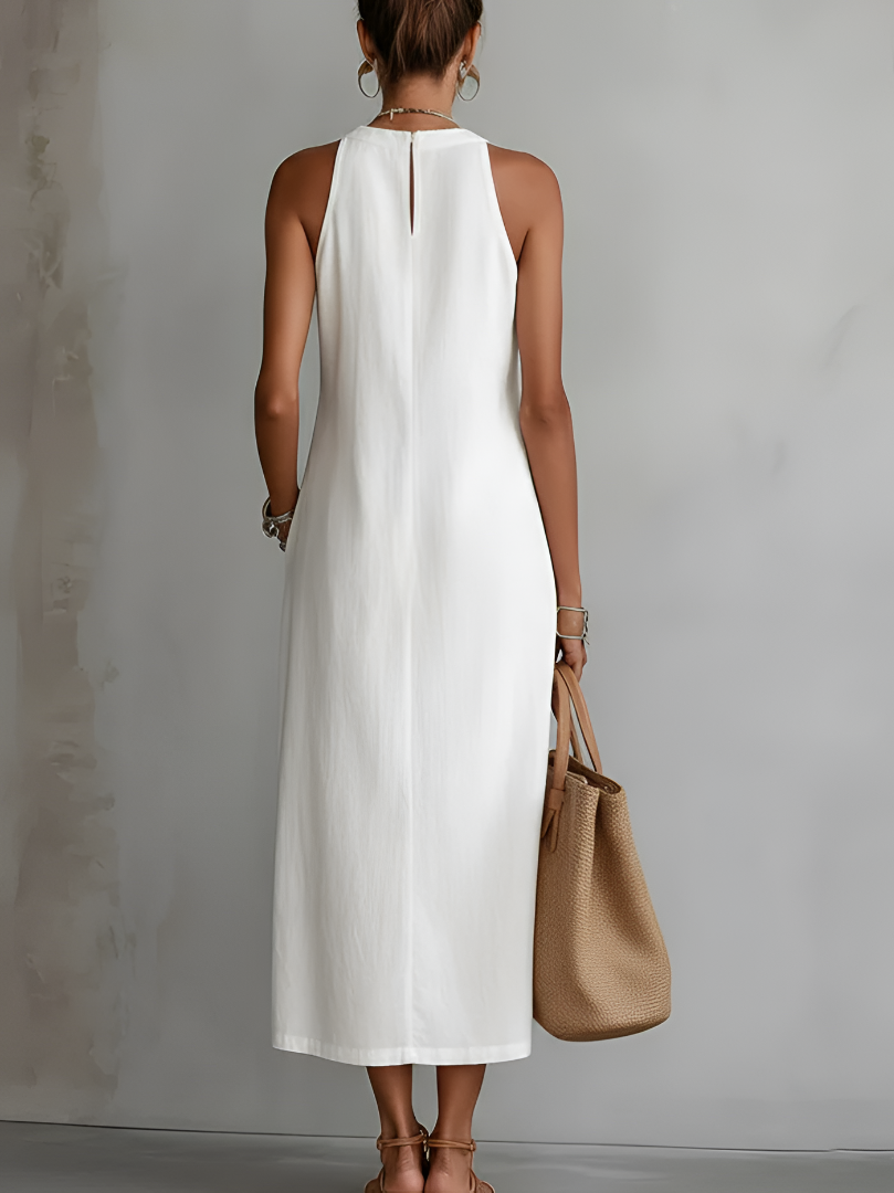 Jimena | Robe midi en lin avec col mandarin