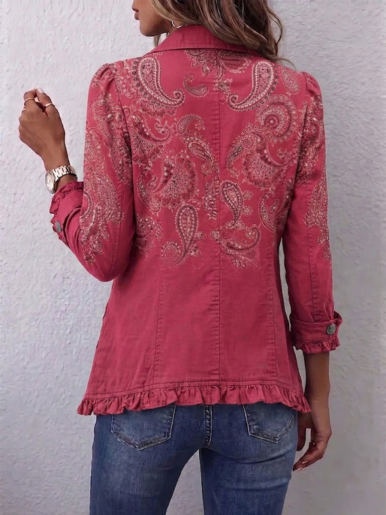 APOLLINE | Chaqueta de cachemira rosa con volantes