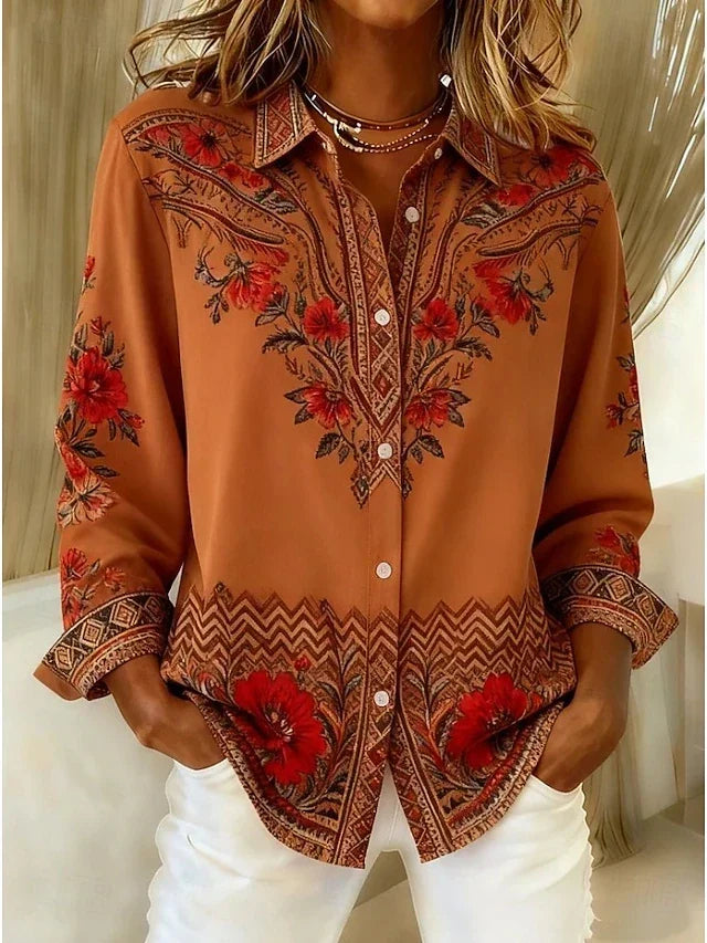 Florence | Blouse Artistique Florale à Manches Longues