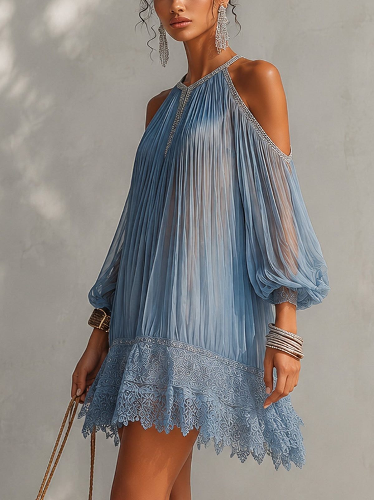 Séraphine | Vestido corto azul con hombros descubiertos