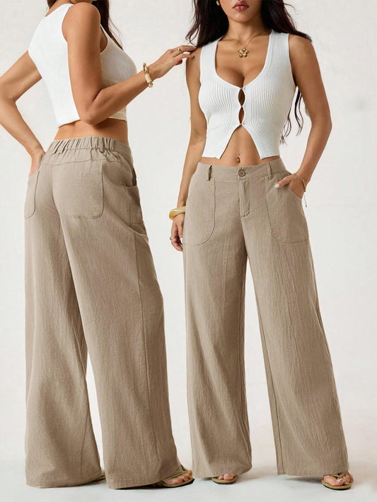 Pantalones en mezcla de algodón y lino: de corte fluido, pierna recta y cintura alta.