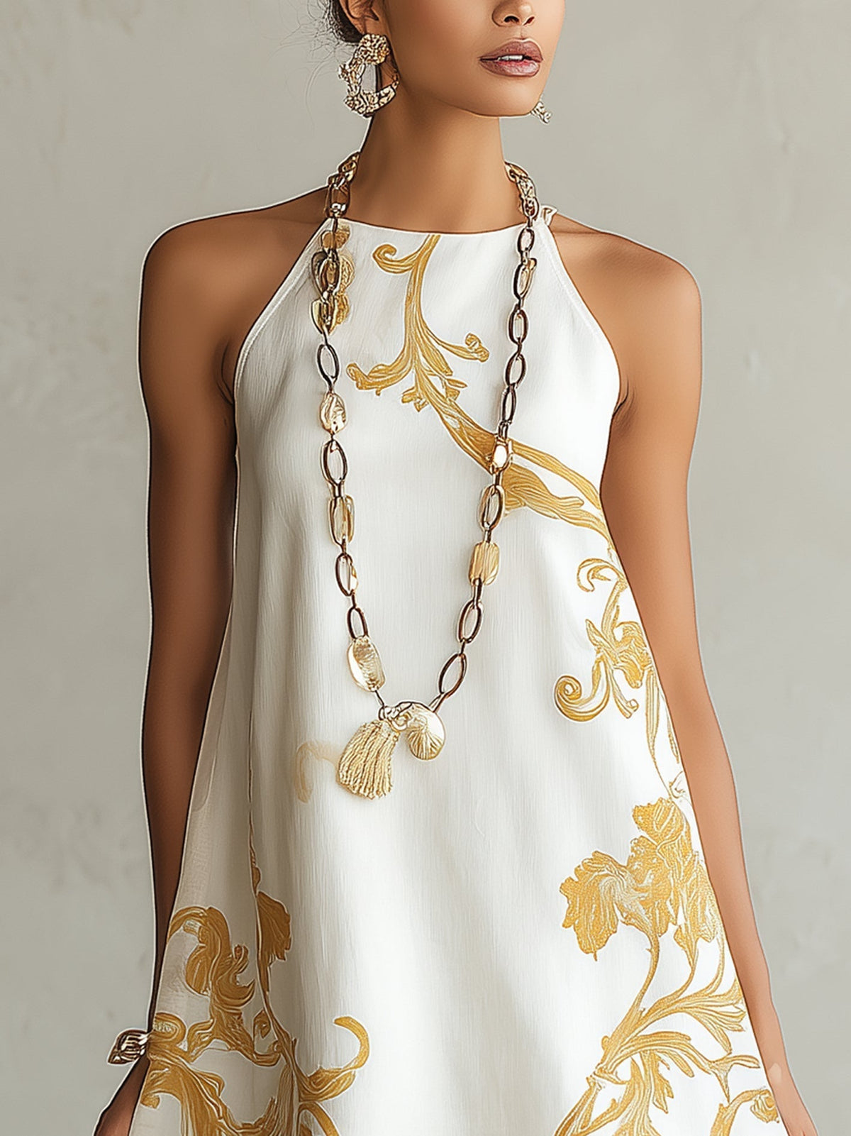 ELOISA | VESTIDO CORTO DE ENCAJE BLANCO Y DORADO