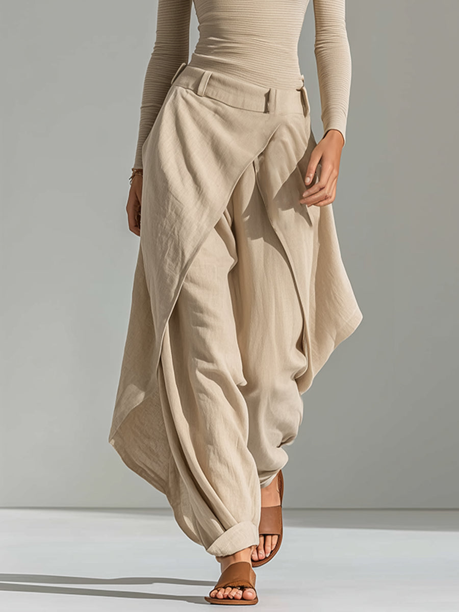 JULIENNE | Ensemble beige avec top à col bateau et pantalon large superposé