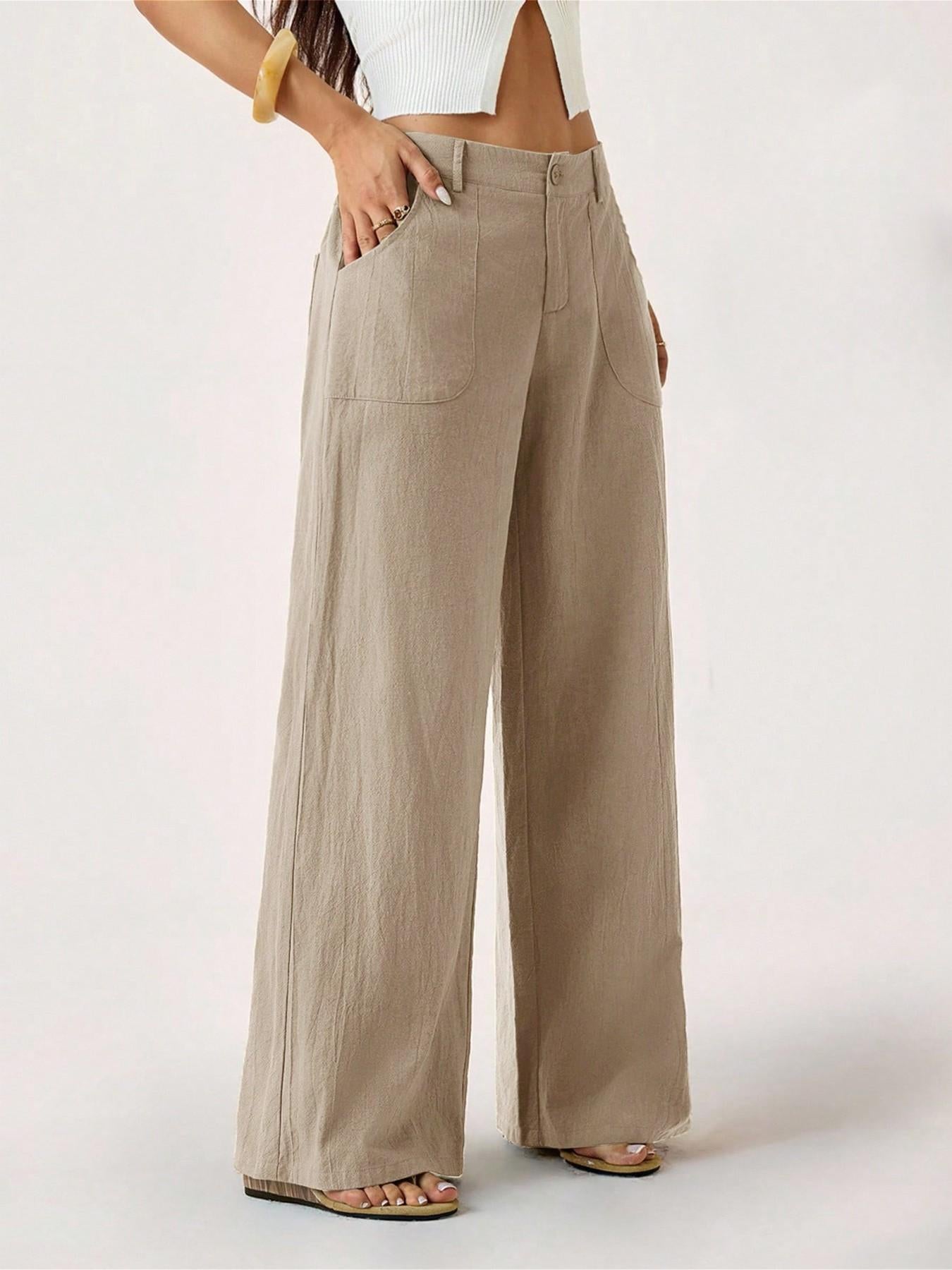 Pantalones en mezcla de algodón y lino: de corte fluido, pierna recta y cintura alta.