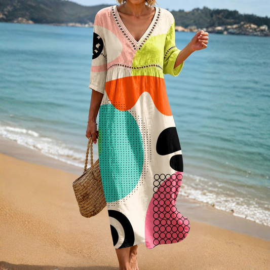 VESTIDO DE PLAYA CON ESTAMPADO ABSTRACTO MULTICOLOR