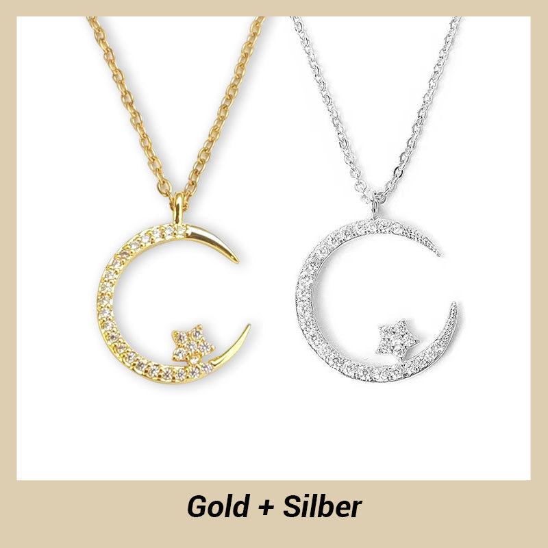 Collar con luna y estrellas brillantes