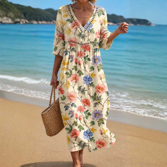 VESTIDO MIDI FLORAL ELEGANTE PARA JARDÍN