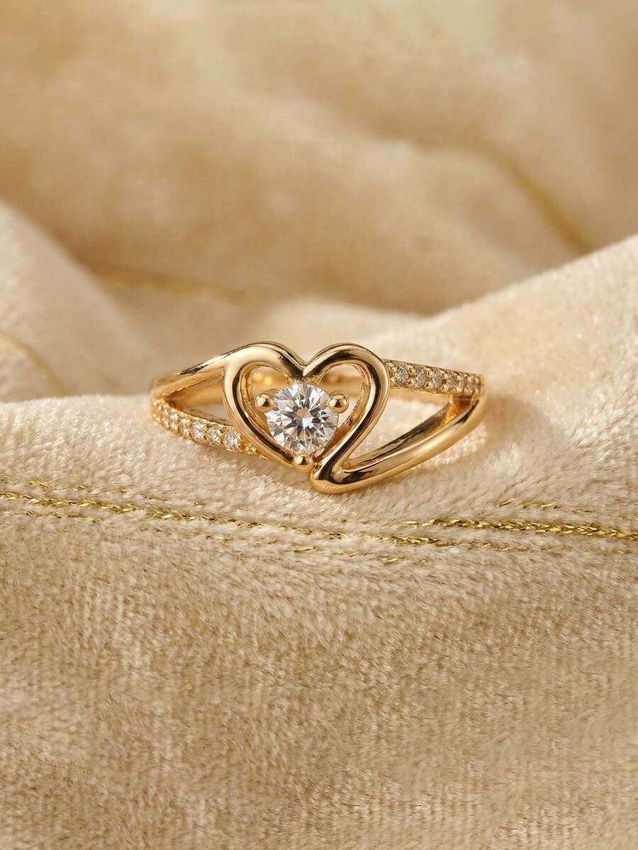 Charlotte – Anillo elegante con corazón de zirconia cúbica brillante