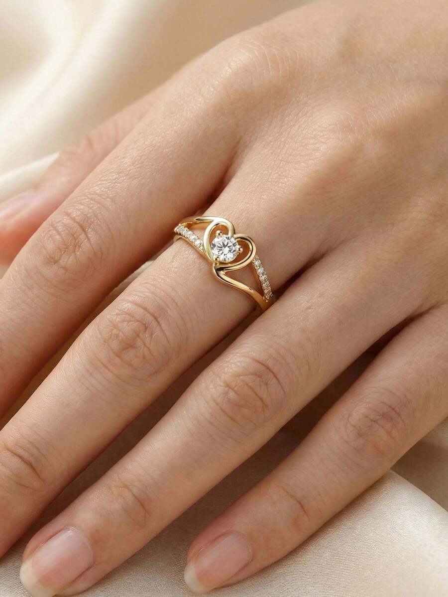 Charlotte – Anillo elegante con corazón de zirconia cúbica brillante