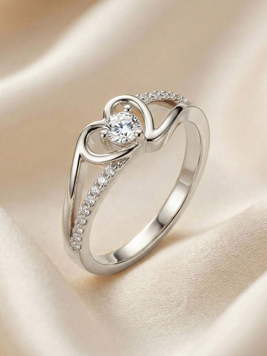 Charlotte – Anillo elegante con corazón de zirconia cúbica brillante