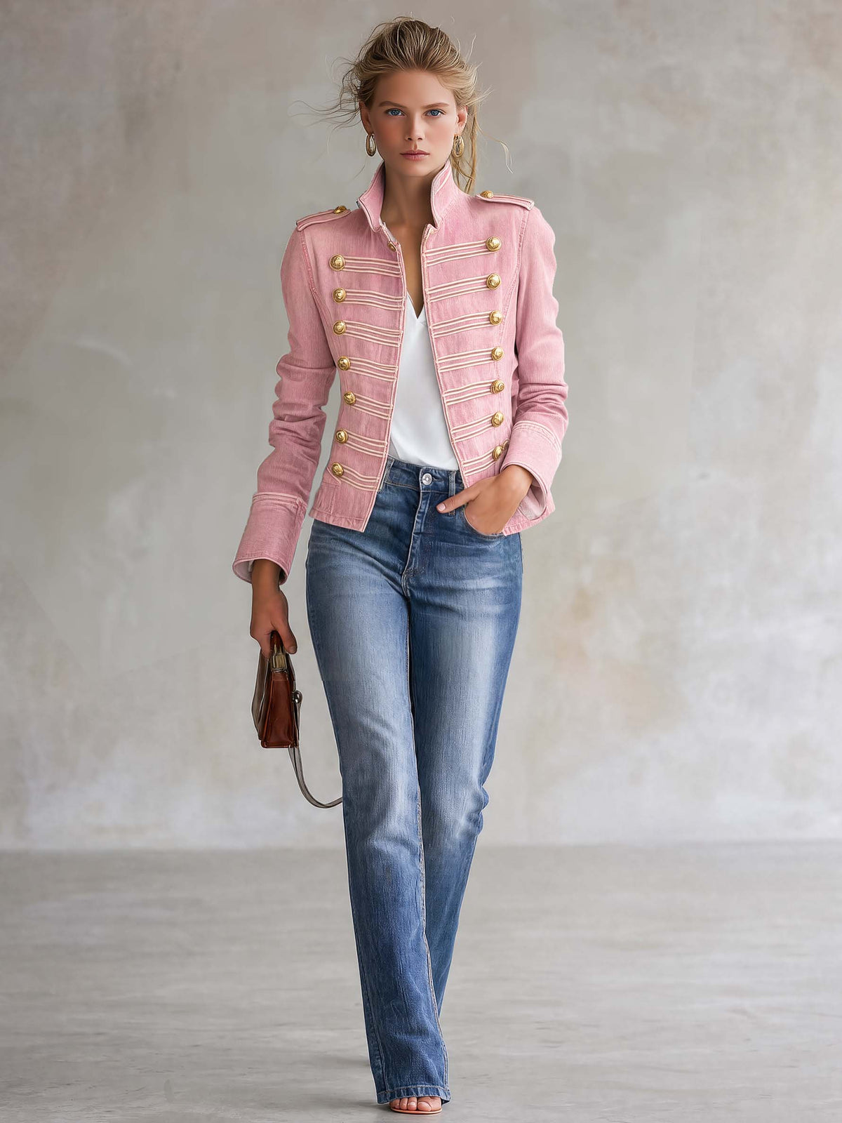 Marion | Veste en Jean Style Militaire à Boutons Dorés
