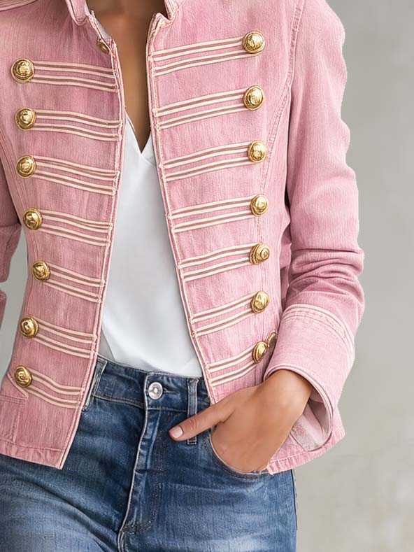 Marion | Veste en Jean Style Militaire à Boutons Dorés