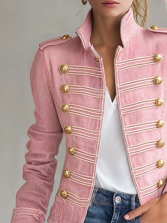 Marion | Veste en Jean Style Militaire à Boutons Dorés
