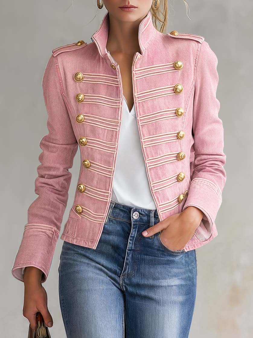 Marion | Veste en Jean Style Militaire à Boutons Dorés