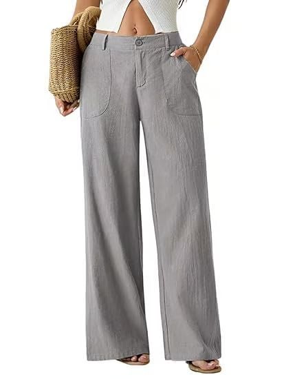 Pantalones en mezcla de algodón y lino: de corte fluido, pierna recta y cintura alta.