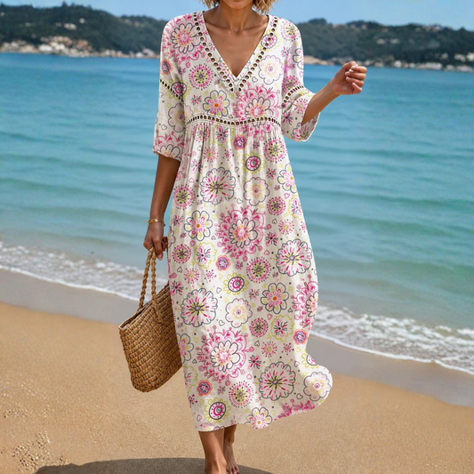 VESTIDO MIDI SUAVE DE VERANO CON ESTAMPADO FLORAL