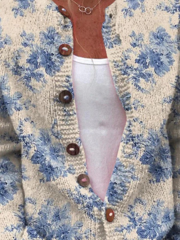 DAYSIE™ | Cardigan en maille florale bleue vintage