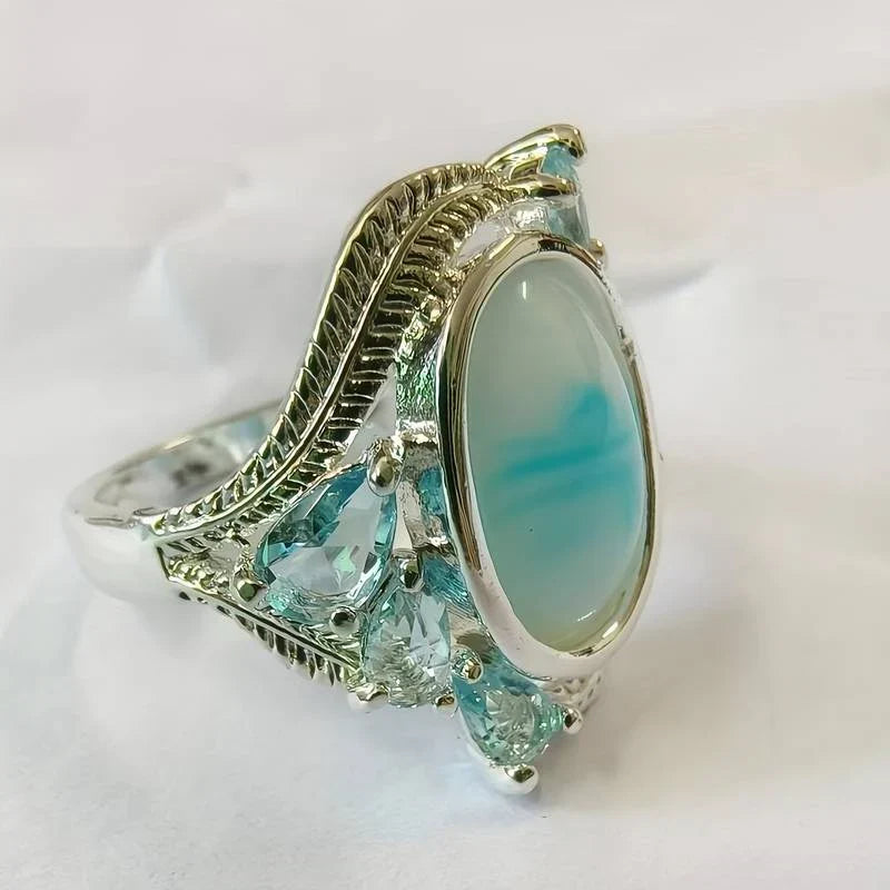 Anillo vintage de turquesa y ópalo