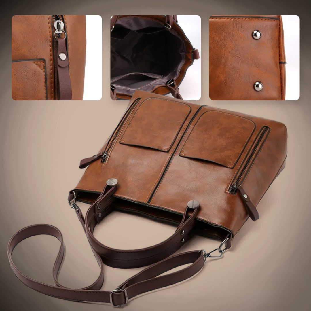 Leticia - Bolso Tote Vintage con Bolsillos Laterales