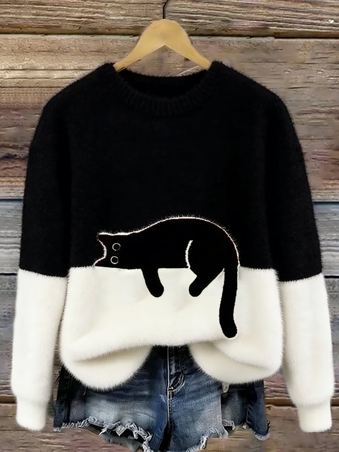 Aileen™ | Jersey oversize à imprimé chat élégant