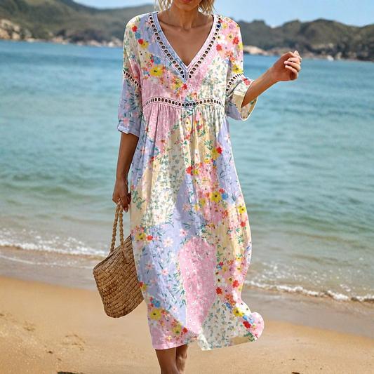 VESTIDO DE PLAYA SUAVE CON ESTAMPADO FLORAL