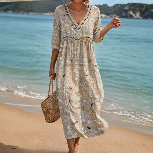 VESTIDO DE PLAYA FLORAL EN TONOS CÁLIDOS
