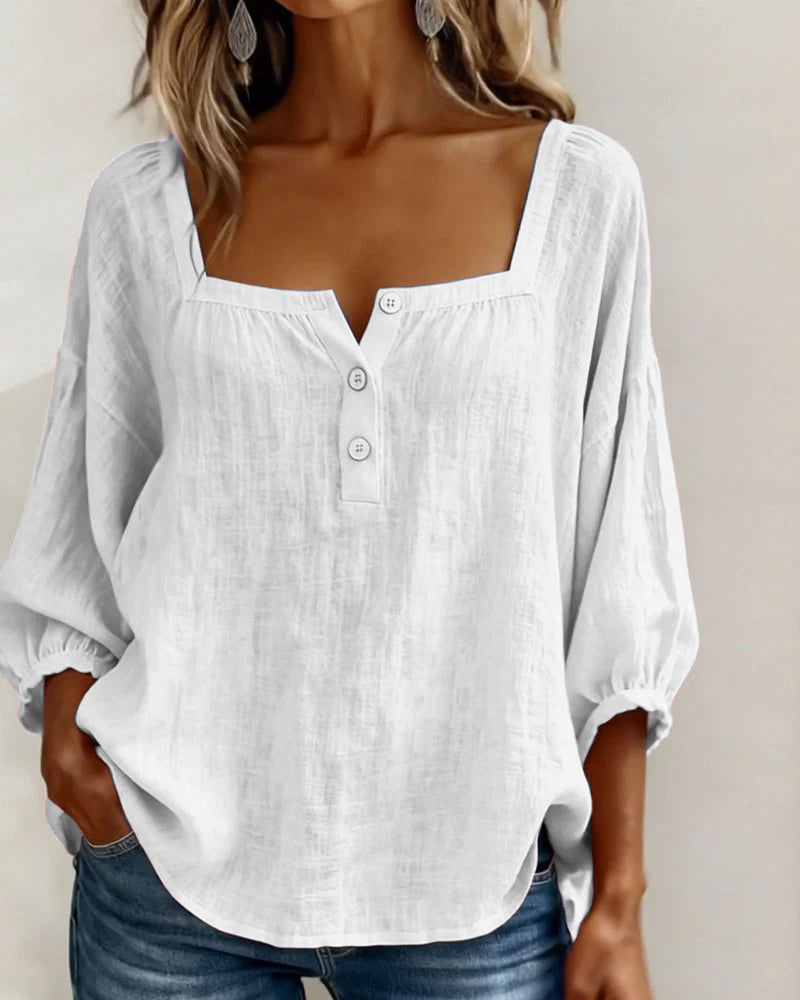 Amelia: blusa sencilla con cuello cuadrado y mangas largas