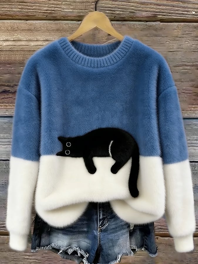 Aileen™ | Jersey oversize à imprimé chat élégant