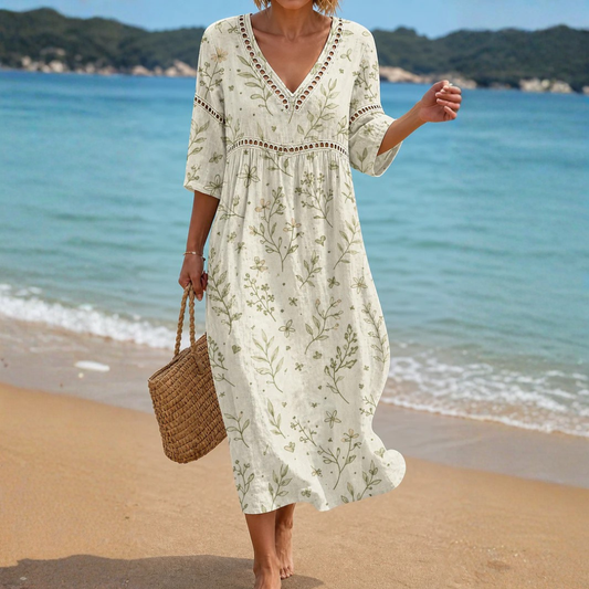 VESTIDO DE PLAYA CON ESTAMPADO BOTÁNICO