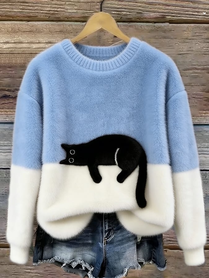 Aileen™ | Jersey oversize à imprimé chat élégant