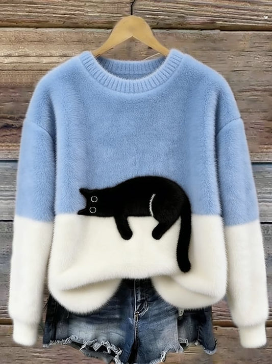 Aileen™ | Jersey oversize à imprimé chat élégant