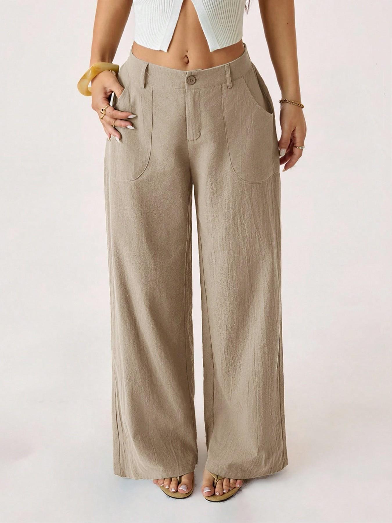 Pantalones en mezcla de algodón y lino: de corte fluido, pierna recta y cintura alta.