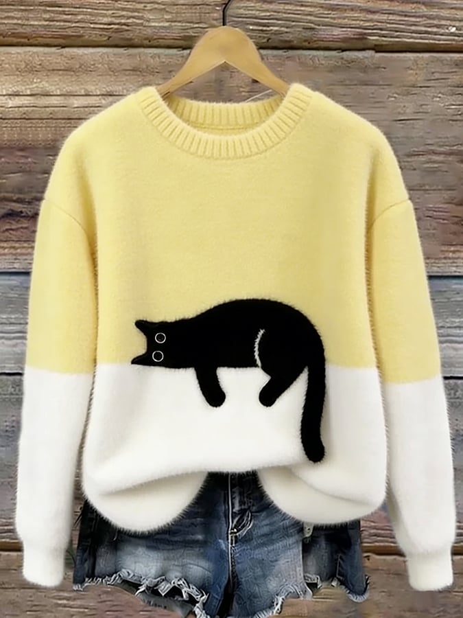 Aileen™ | Jersey oversize à imprimé chat élégant