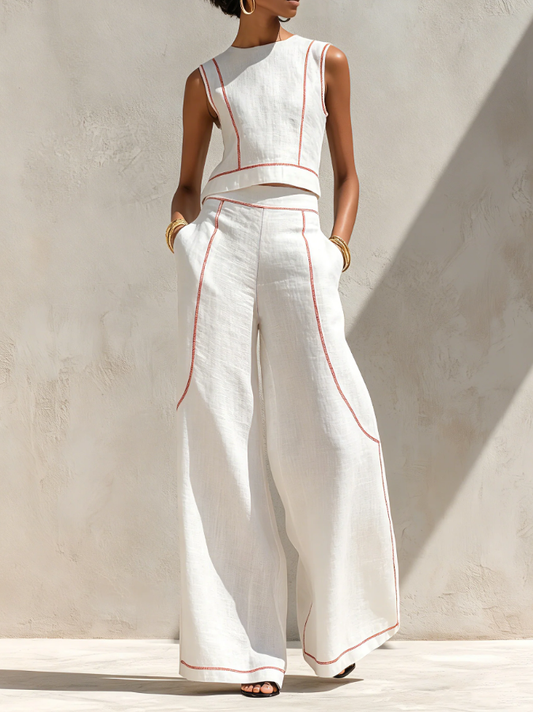 Victoria | Conjunto blanco con top sin mangas y pantalones de pierna ancha