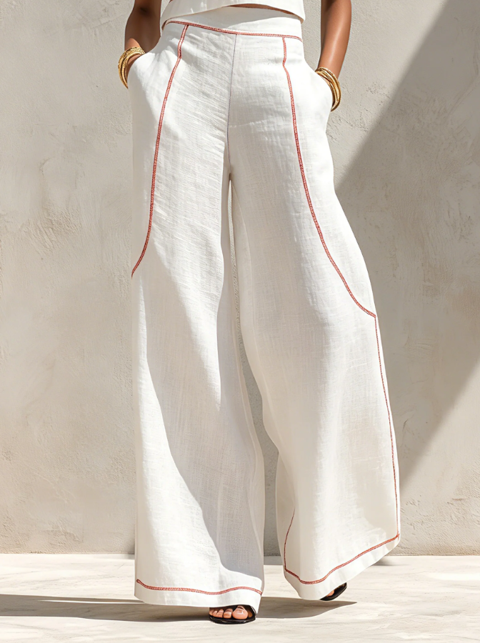 Victoria | Conjunto blanco con top sin mangas y pantalones de pierna ancha