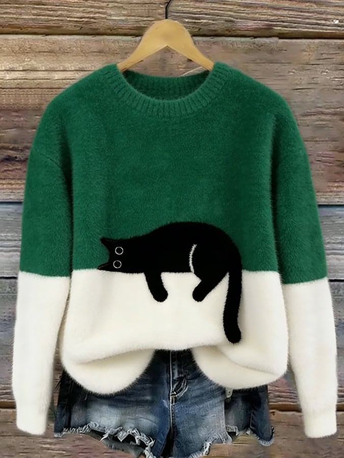 Aileen™ | Jersey oversize à imprimé chat élégant