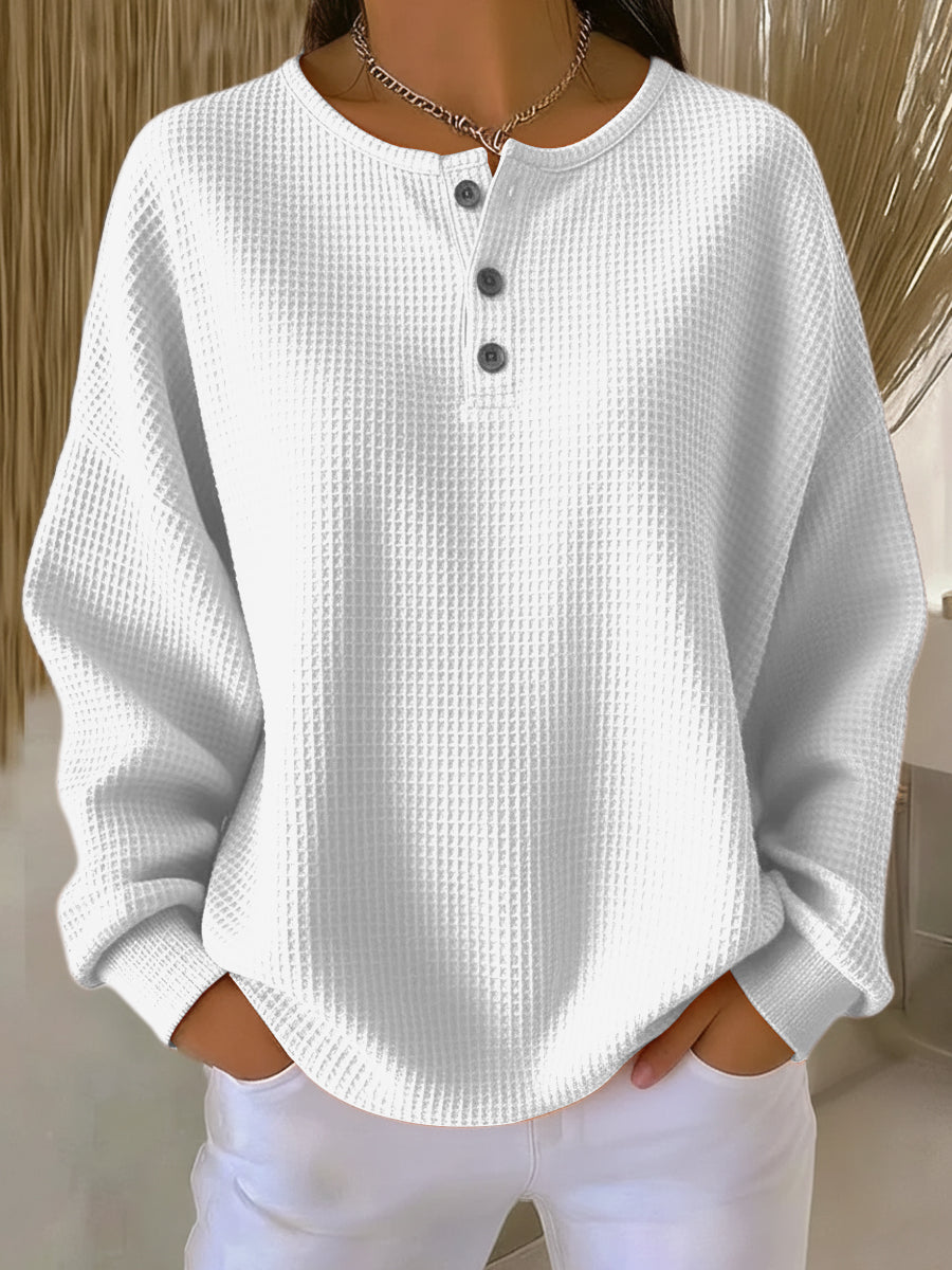 ADÈLE™ | Cómoda sudadera Henley de tejido de gofre