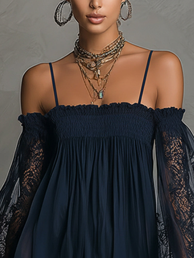 NOEMI| VESTIDO CORTO DE GASA AZUL MARINO