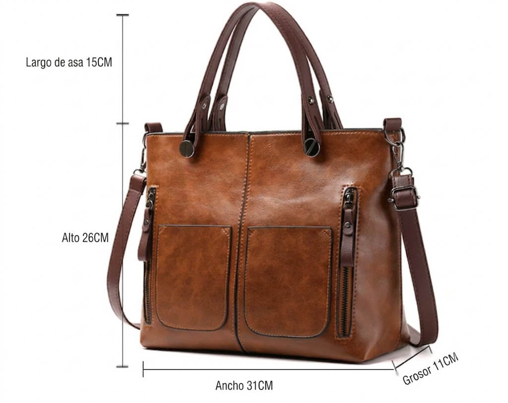 Leticia - Bolso Tote Vintage con Bolsillos Laterales